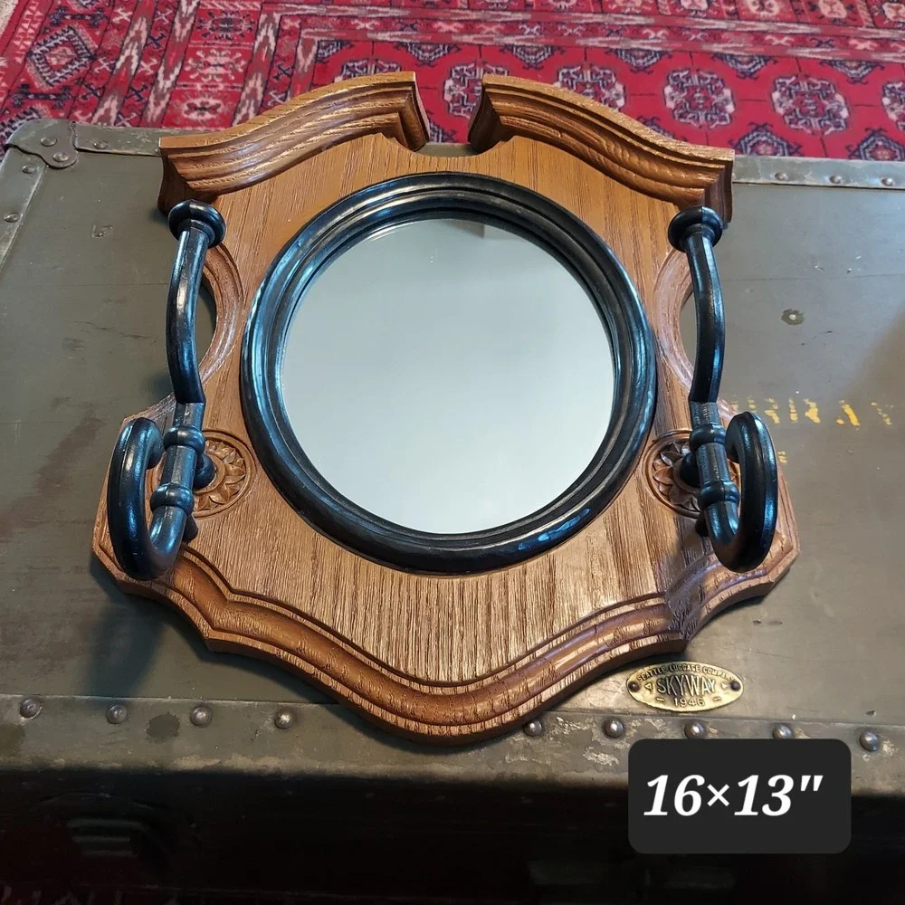 Vintage Homco 2391 Faux Wood Shield Wall Mirror Coat Hat Rack 1981 USA 16x13